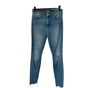 Mother Jeans Womens 27 Looker Ankle Fray in Birds of Paradise Raw Hem Distressed